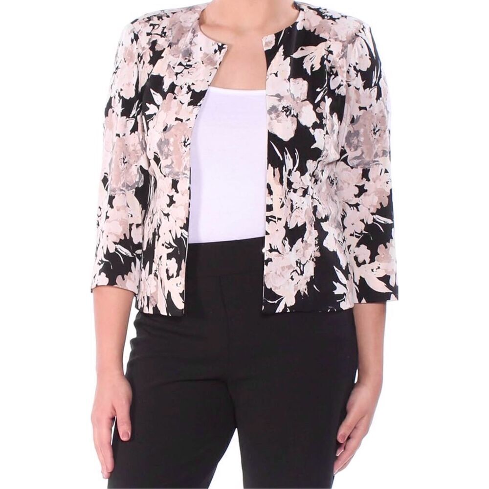 Jessica Howard Light Jacket‎ Size 12 Petite Black Pink Open Front NEW